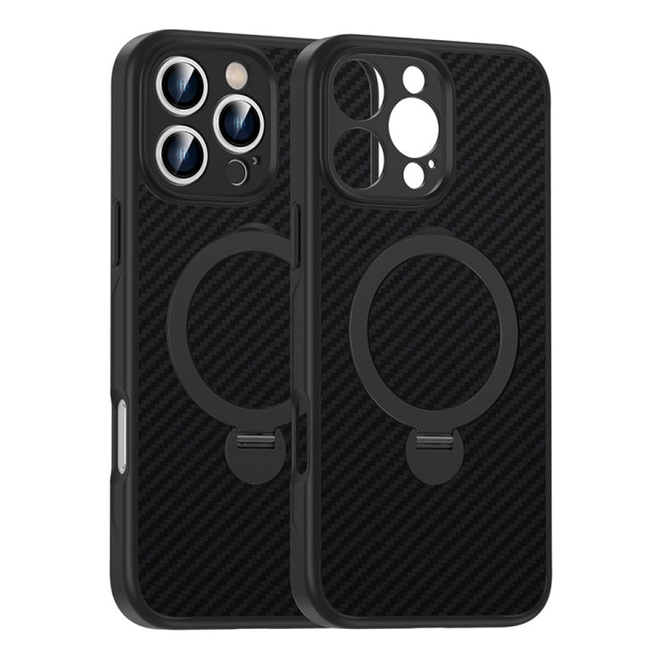 For iPhone 16 Pro Max Carbon Fiber MagSafe 360 Degree Rotating Holder Phone Case(Black) - free shipping - PMC Jewellery - Order now!