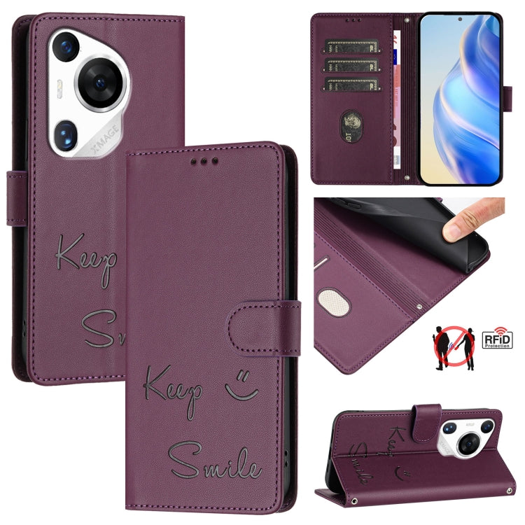 For Huawei Pura 70 Pro Smile Embossing RFID Leather Phone Case(Violet) - free shipping - PMC Jewellery - Order now!