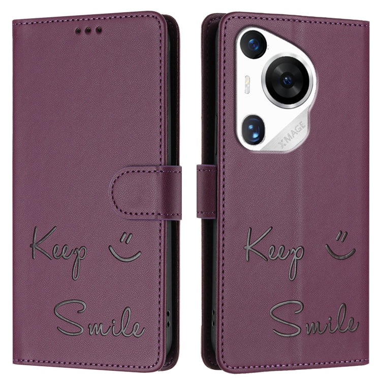 For Huawei Pura 70 Pro Smile Embossing RFID Leather Phone Case(Violet) - free shipping - PMC Jewellery - Order now!