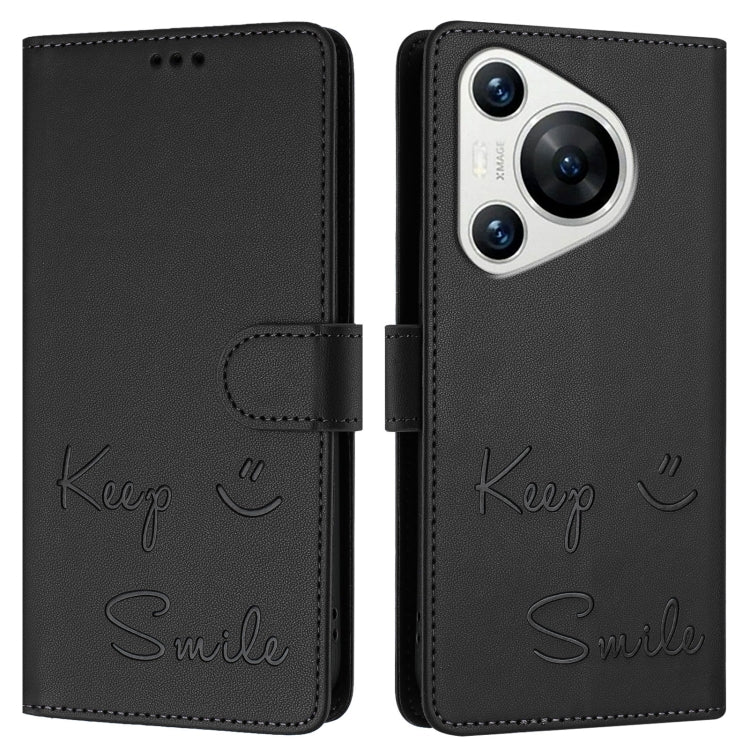 For Huawei Pura 70 Smile Embossing RFID Leather Phone Case(Black) - Huawei Cases by PMC Jewellery | Online Shopping South Africa | PMC Jewellery | Buy Now Pay Later Mobicred