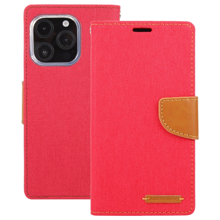 For iPhone 16 Pro Max GOOSPERY CANVAS DIARY Fabric Texture Flip Leather Phone Case(Red) - free shipping - PMC Jewellery - Order now!