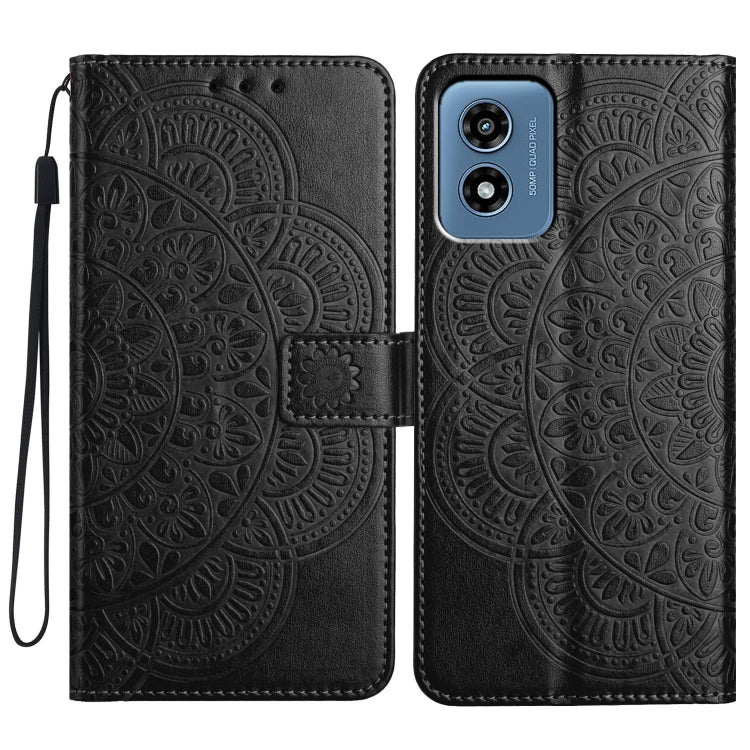 For Motorola Moto G Play 2024 Flower Embossed Leather Phone Case(Black) - Motorola Cases by PMC Jewellery | Online Shopping South Africa | PMC Jewellery | Buy Now Pay Later Mobicred