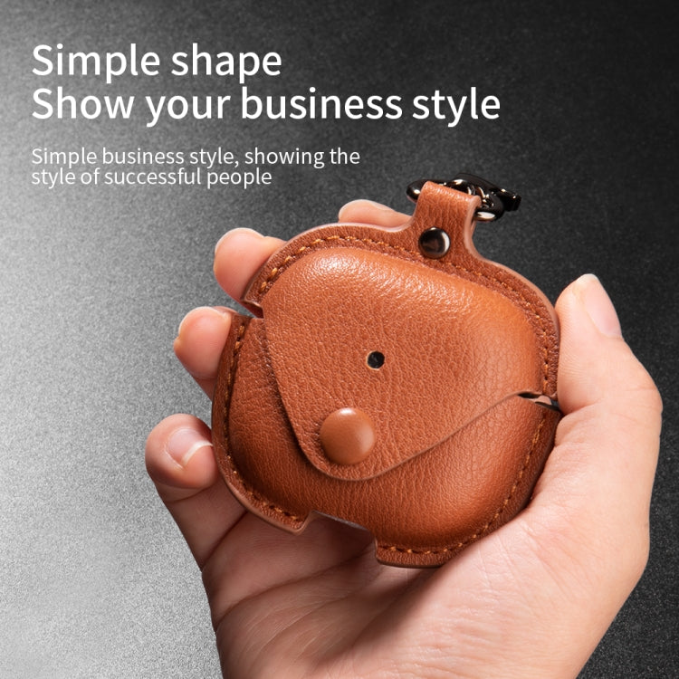 For AirPods 4 Business Leather Earphone Protective Case with Hook(Light Brown) - For AirPods 4 by PMC Jewellery | Online Shopping South Africa | PMC Jewellery | Buy Now Pay Later Mobicred