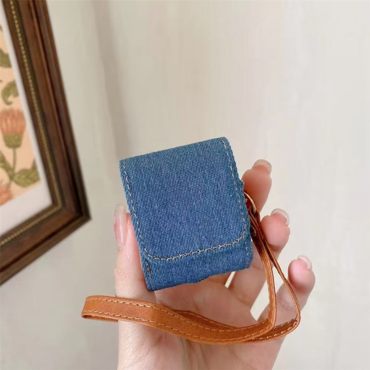 For AirPods 1 / 2 Cowboy Fabric Texture PU Headset Protective Bag(Dark Blue) - For AirPods 1/2 by PMC Jewellery | Online Shopping South Africa | PMC Jewellery | Buy Now Pay Later Mobicred