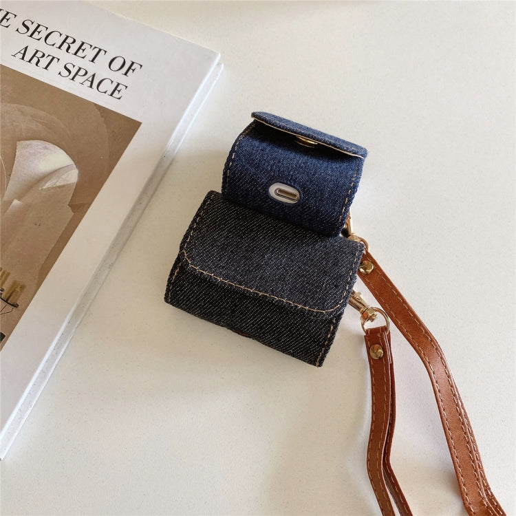 For AirPods 1 / 2 Cowboy Fabric Texture PU Headset Protective Bag(Dark Blue) - For AirPods 1/2 by PMC Jewellery | Online Shopping South Africa | PMC Jewellery | Buy Now Pay Later Mobicred