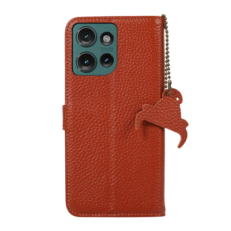 For Motorola Edge 50 Genuine Leather Litchi Texture RFID Leather Phone Case(Coffee) - Motorola Cases by PMC TechLife | Online Shopping South Africa | PMC TechLife | Buy Now Pay Later Mobicred