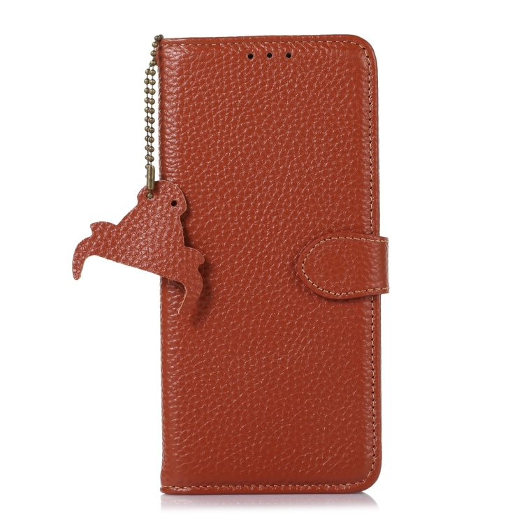 For Motorola Edge 50 Neo Genuine Leather Litchi Texture RFID Leather Phone Case(Coffee) - Motorola Cases by PMC TechLife | Online Shopping South Africa | PMC TechLife | Buy Now Pay Later Mobicred