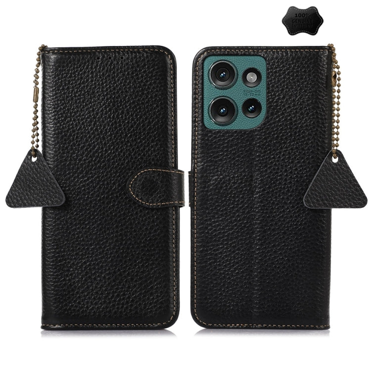 For Motorola Edge 50 Neo Genuine Leather Litchi Texture RFID Leather Phone Case(Black) - Motorola Cases by PMC TechLife | Online Shopping South Africa | PMC TechLife | Buy Now Pay Later Mobicred