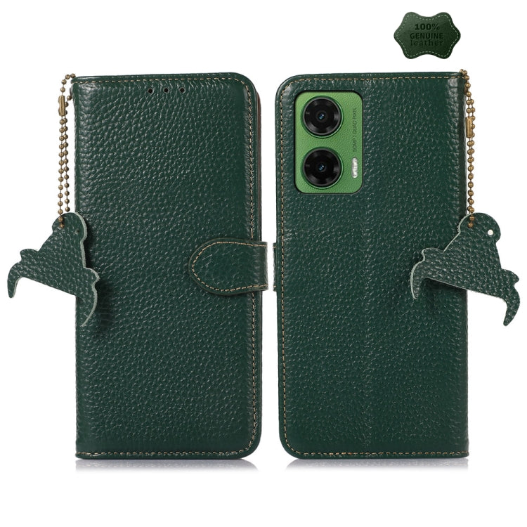 For Motorola Moto G35 Genuine Leather Litchi Texture RFID Leather Phone Case(Green) - Motorola Cases by PMC TechLife | Online Shopping South Africa | PMC TechLife | Buy Now Pay Later Mobicred