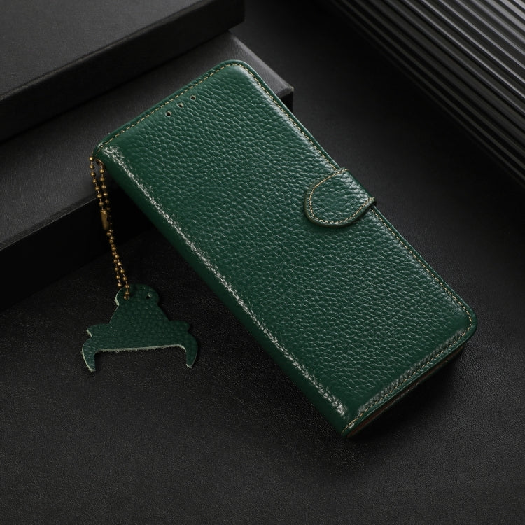 For Motorola Moto G35 Genuine Leather Litchi Texture RFID Leather Phone Case(Green) - Motorola Cases by PMC TechLife | Online Shopping South Africa | PMC TechLife | Buy Now Pay Later Mobicred