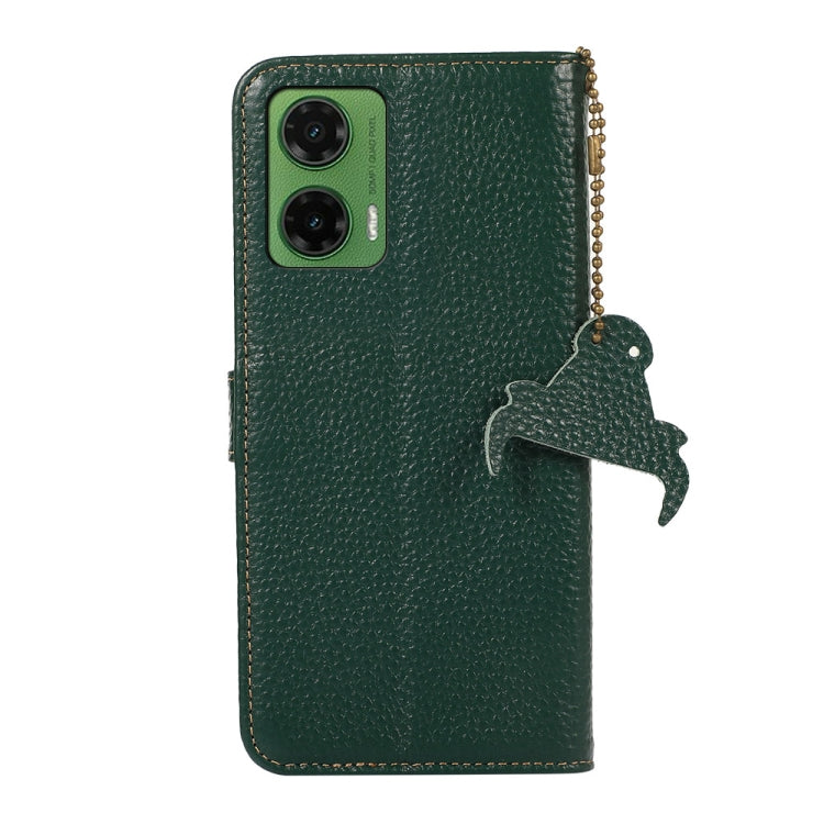 For Motorola Moto G35 Genuine Leather Litchi Texture RFID Leather Phone Case(Green) - Motorola Cases by PMC TechLife | Online Shopping South Africa | PMC TechLife | Buy Now Pay Later Mobicred