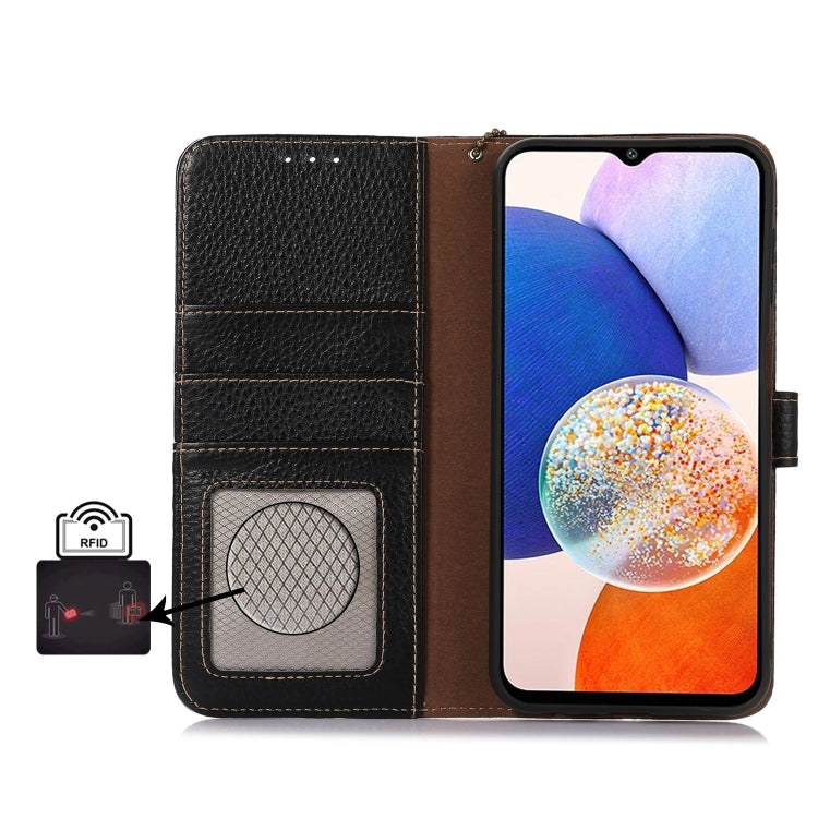 For Motorola Moto G35 Genuine Leather Litchi Texture RFID Leather Phone Case(Black) - free shipping - PMC TechLife - Order now!