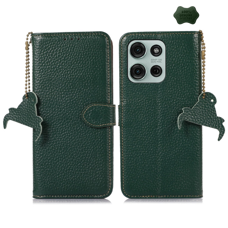 For Motorola Moto G75 5G Genuine Leather Litchi Texture RFID Leather Phone Case(Green) - Motorola Cases by PMC TechLife | Online Shopping South Africa | PMC TechLife | Buy Now Pay Later Mobicred