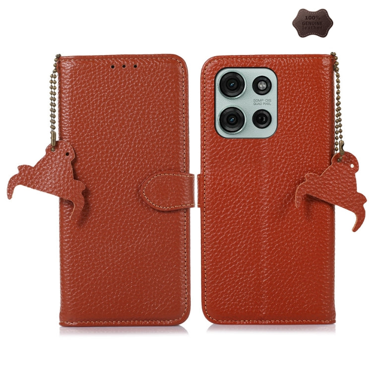 For Motorola Moto G75 5G Genuine Leather Litchi Texture RFID Leather Phone Case(Coffee) - Motorola Cases by PMC TechLife | Online Shopping South Africa | PMC TechLife | Buy Now Pay Later Mobicred