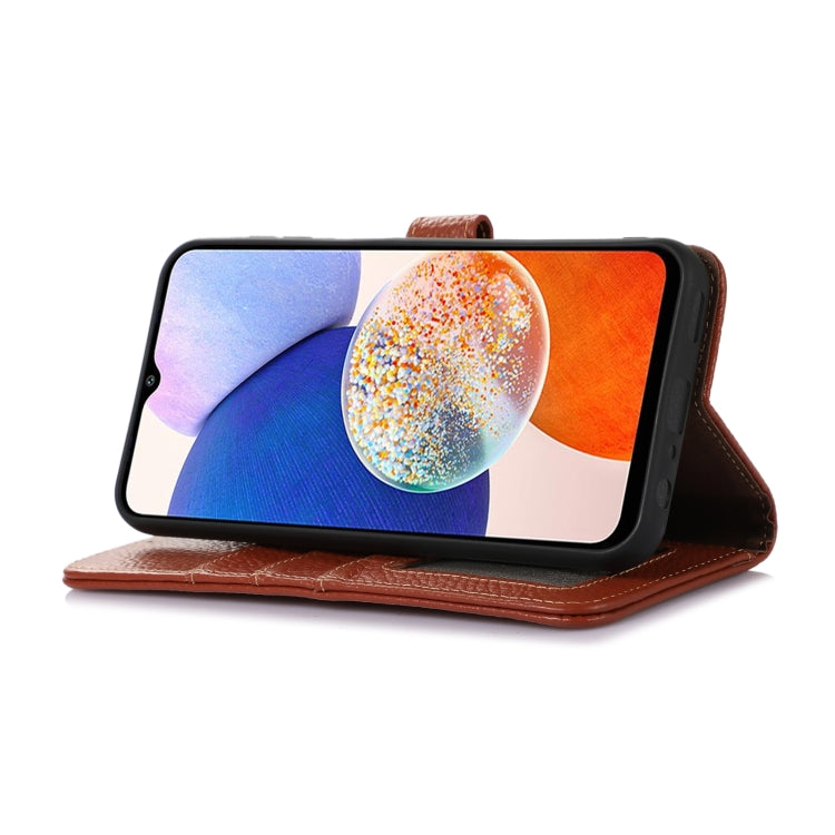 For Motorola Moto G75 5G Genuine Leather Litchi Texture RFID Leather Phone Case(Coffee) - Motorola Cases by PMC TechLife | Online Shopping South Africa | PMC TechLife | Buy Now Pay Later Mobicred