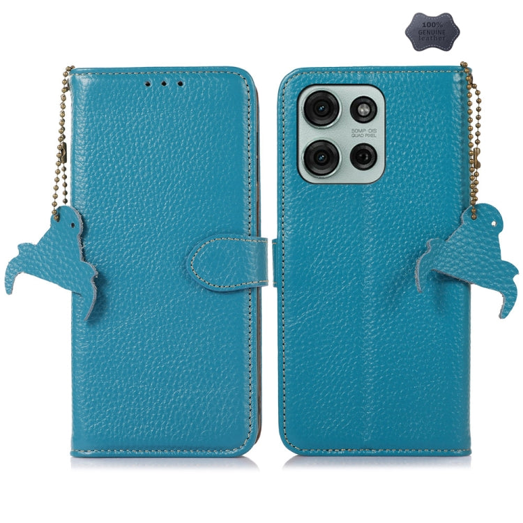 For Motorola Moto G75 5G Genuine Leather Litchi Texture RFID Leather Phone Case(Blue) - Motorola Cases by PMC TechLife | Online Shopping South Africa | PMC TechLife | Buy Now Pay Later Mobicred