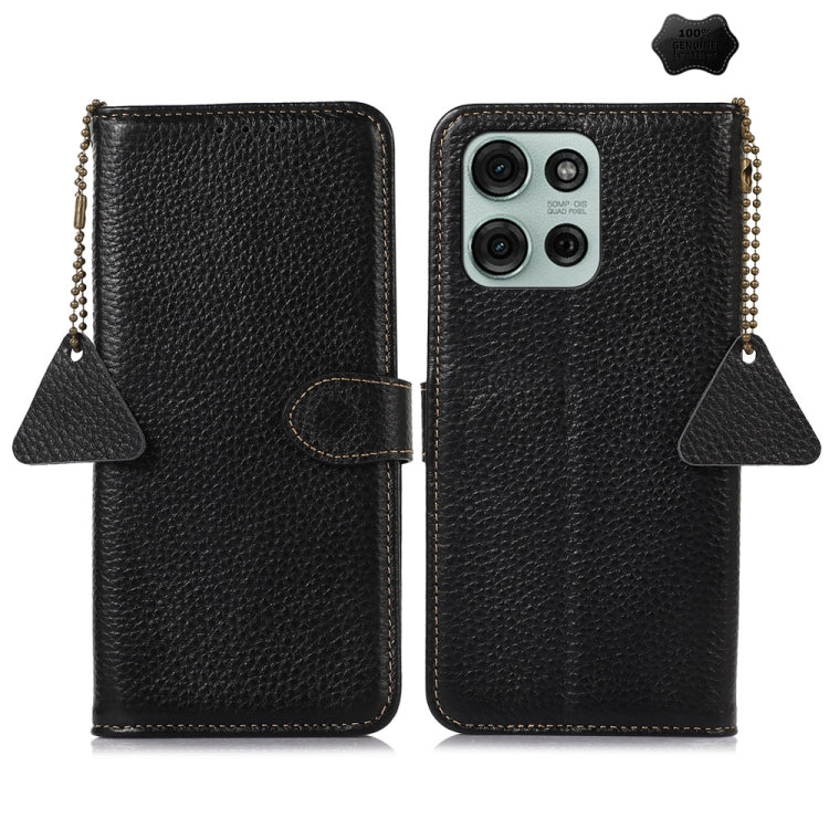 For Motorola Moto G75 5G Genuine Leather Litchi Texture RFID Leather Phone Case(Black) - free shipping - PMC TechLife - Order now!