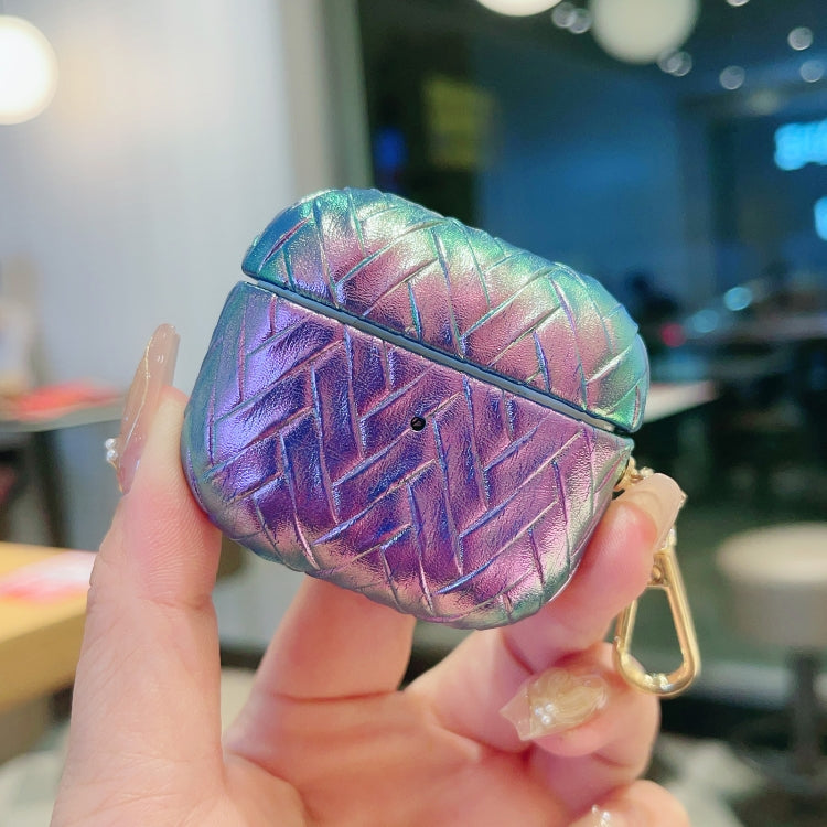 For AirPods 3 Colorful Weaving Texture Earbuds Box PC Case with Hook(Purple) - free shipping - PMC Jewellery - Order now!