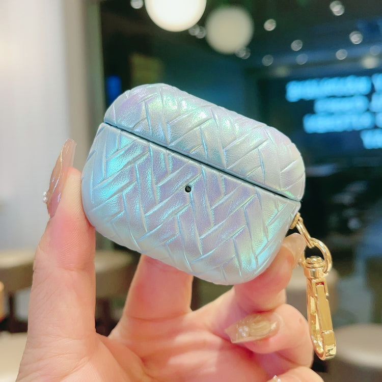 For AirPods Pro Colorful Weaving Texture Earbuds Box PC Case with Hook(Blue) - free shipping - PMC Jewellery - Order now!