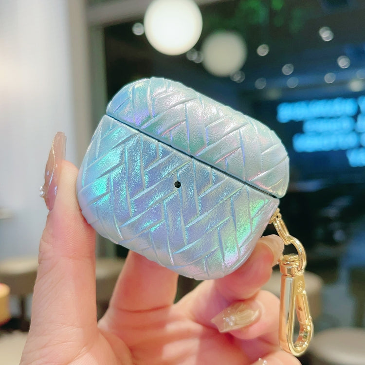 For AirPods 4 Colorful Weaving Texture Earbuds Box PC Case with Hook(Blue) - free shipping - PMC Jewellery - Order now!