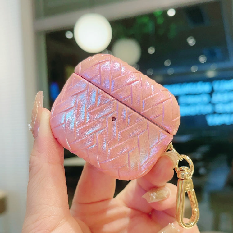 For AirPods 4 Colorful Weaving Texture Earbuds Box PC Case with Hook(Pink) - For AirPods 4 by PMC Jewellery | Online Shopping South Africa | PMC Jewellery | Buy Now Pay Later Mobicred