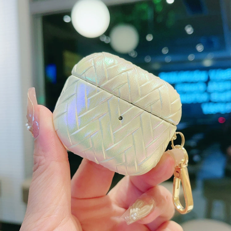 For AirPods 4 Colorful Weaving Texture Earbuds Box PC Case with Hook(White) - For AirPods 4 by PMC Jewellery | Online Shopping South Africa | PMC Jewellery | Buy Now Pay Later Mobicred