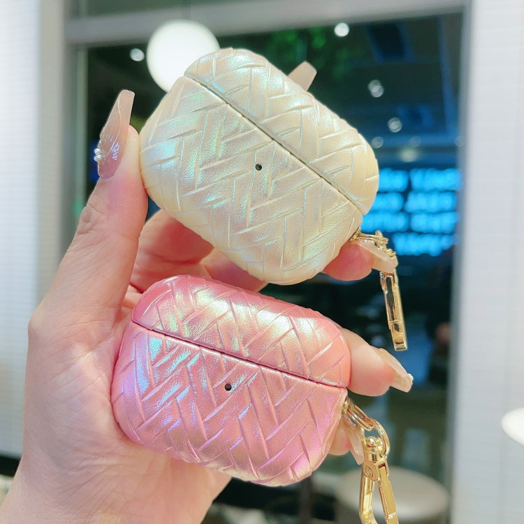 For AirPods 3 Colorful Weaving Texture Earbuds Box PC Case with Hook(Pink) - For AirPods 3 by PMC Jewellery | Online Shopping South Africa | PMC Jewellery | Buy Now Pay Later Mobicred