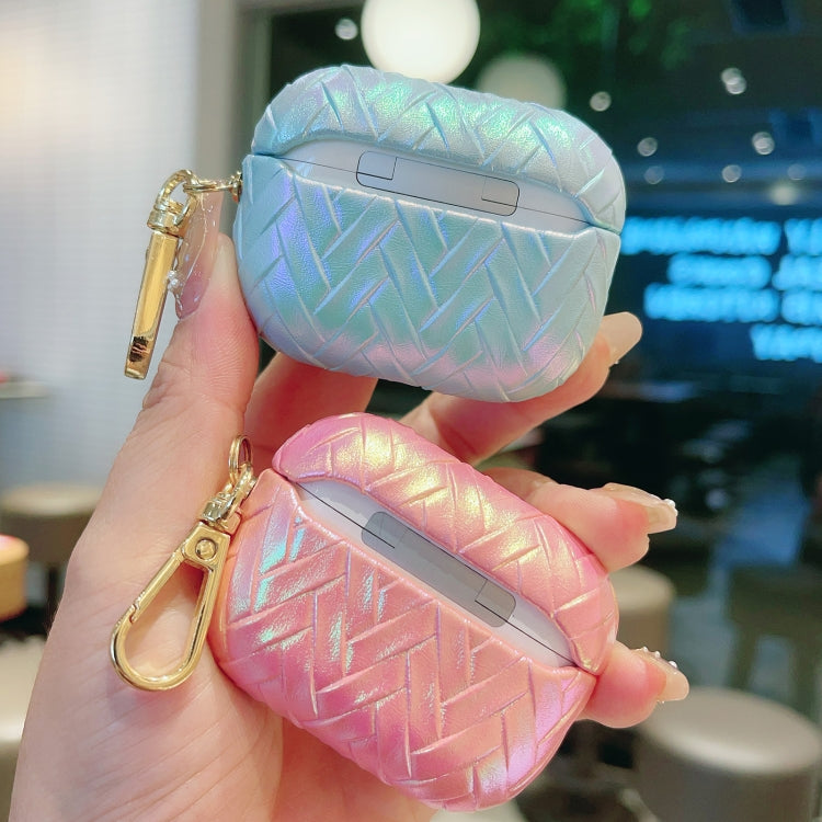 For AirPods Pro Colorful Weaving Texture Earbuds Box PC Case with Hook(Pink) - For AirPods Pro by PMC Jewellery | Online Shopping South Africa | PMC Jewellery | Buy Now Pay Later Mobicred
