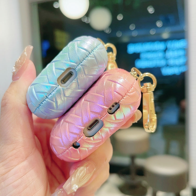 For AirPods 4 Colorful Weaving Texture Earbuds Box PC Case with Hook(Blue) - free shipping - PMC Jewellery - Order now!