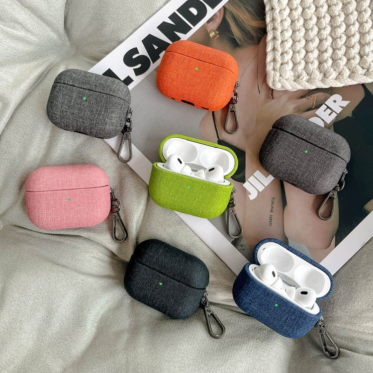For AirPods 4 Fine Cloth Texture Earbuds Box PC Case with Hook(Green) - For AirPods 4 by PMC Jewellery | Online Shopping South Africa | PMC Jewellery | Buy Now Pay Later Mobicred