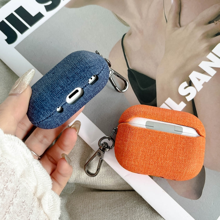 For AirPods 4 Fine Cloth Texture Earbuds Box PC Case with Hook(Blue) - For AirPods 4 by PMC Jewellery | Online Shopping South Africa | PMC Jewellery | Buy Now Pay Later Mobicred