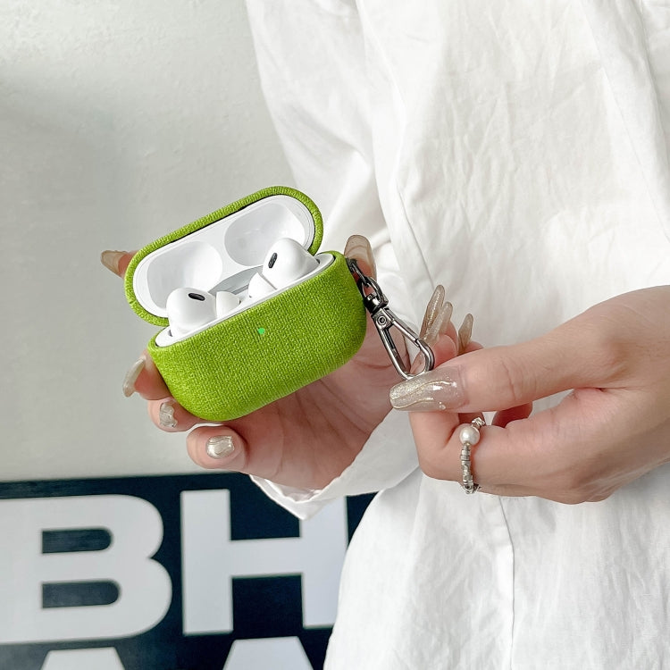 For AirPods 4 Fine Cloth Texture Earbuds Box PC Case with Hook(Green) - For AirPods 4 by PMC Jewellery | Online Shopping South Africa | PMC Jewellery | Buy Now Pay Later Mobicred