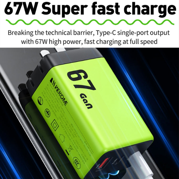 WK WP-U157 67W USB-C / Type-Cx2, USB GaN Fast Charger, Plug Type:EU Plug(Green) - free shipping - PMC TechLife - Order now!