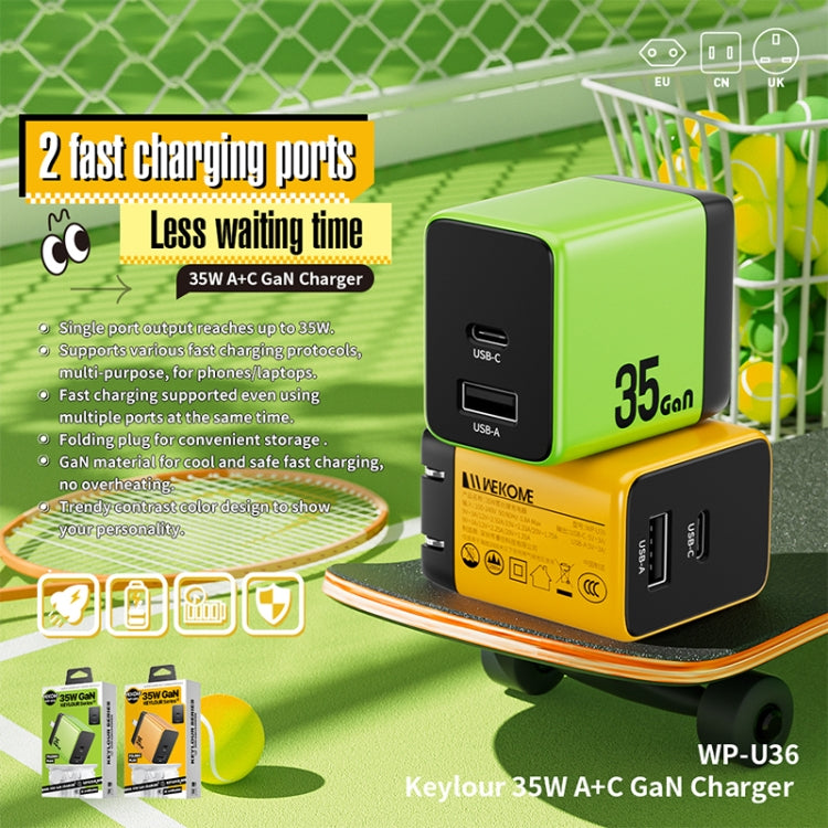 WK WP-U36 35W USB-C / Type-C, USB GaN Fast Charger, Plug Type:UK Plug(Yellow) - USB Charger by WK | Online Shopping South Africa | PMC TechLife | Buy Now Pay Later Mobicred