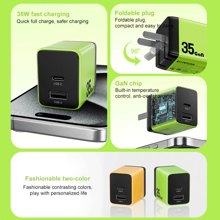 WK WP-U36 35W USB-C / Type-C, USB GaN Fast Charger, Plug Type:EU Plug(Green) - USB Charger by WK | Online Shopping South Africa | PMC TechLife | Buy Now Pay Later Mobicred