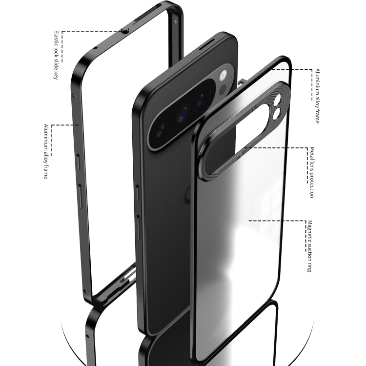 For Google Pixel 9 / 9 Pro Snap Buckle Metal Frame Frosted Phone Case(Black) - Google Cases by PMC TechLife | Online Shopping South Africa | PMC TechLife | Buy Now Pay Later Mobicred