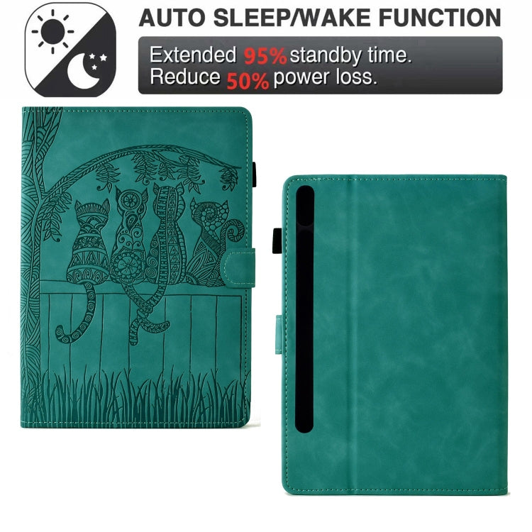 For Samsung Galaxy Tab S9 / S9 FE Cats Embossed Leather Smart Tablet Case(Light Blue) - free shipping - PMC Jewellery - Order now!