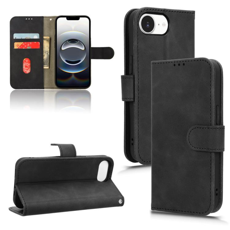 For iPhone 16e Skin Feel Magnetic Flip Leather Phone Case(Black) - iPhone 16e Cases by PMC TechLife | Online Shopping South Africa | PMC TechLife | Buy Now Pay Later Mobicred