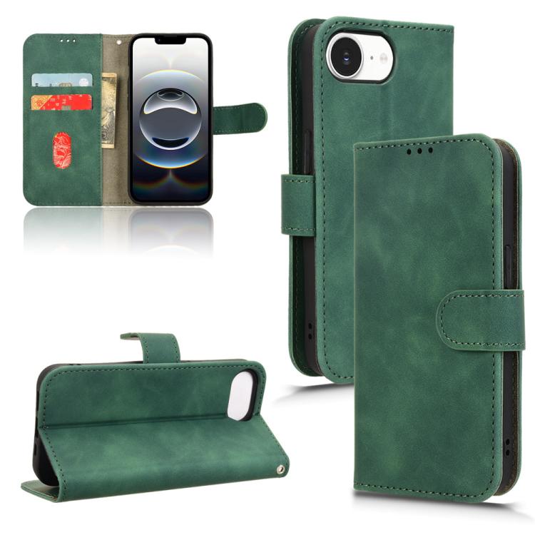 For iPhone 16e Skin Feel Magnetic Flip Leather Phone Case(Green) - iPhone 16e Cases by PMC TechLife | Online Shopping South Africa | PMC TechLife | Buy Now Pay Later Mobicred