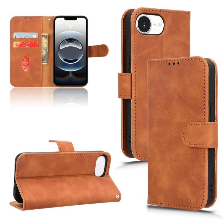 For iPhone 16e Skin Feel Magnetic Flip Leather Phone Case(Brown) - iPhone 16e Cases by PMC TechLife | Online Shopping South Africa | PMC TechLife | Buy Now Pay Later Mobicred