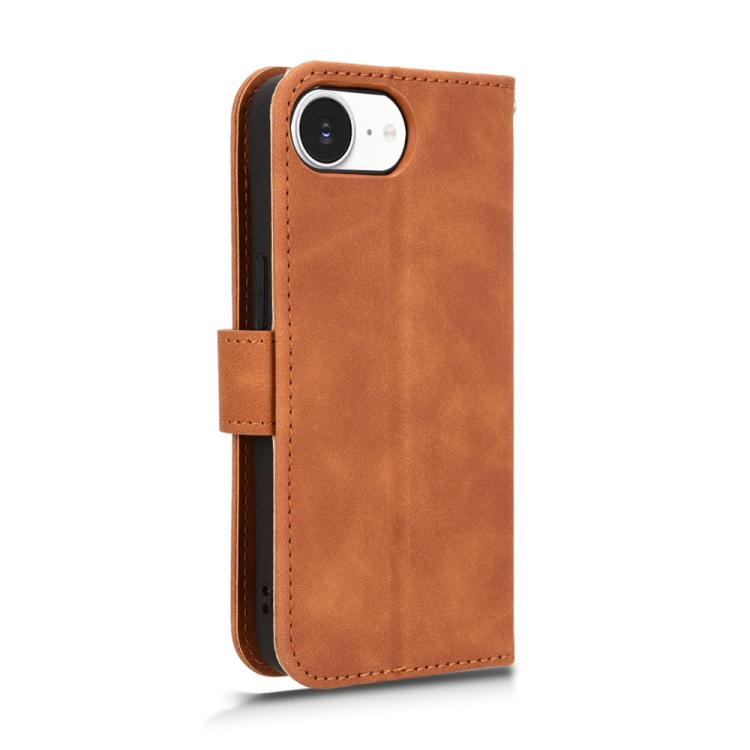 For iPhone 16e Skin Feel Magnetic Flip Leather Phone Case(Brown) - iPhone 16e Cases by PMC TechLife | Online Shopping South Africa | PMC TechLife | Buy Now Pay Later Mobicred