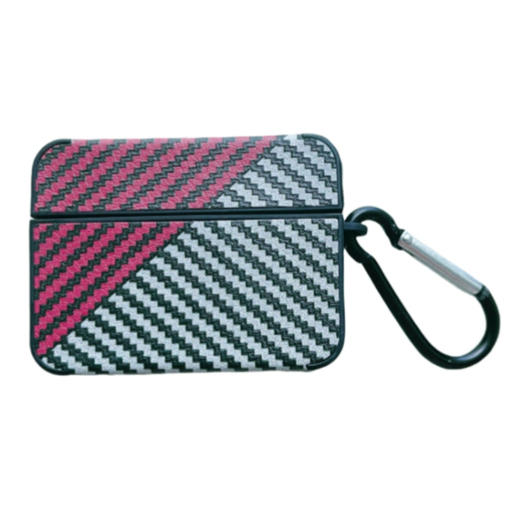 For AirPods 3 Carbon Fibre Texture PU Earbuds Box PC Case with Hook(Red) - For AirPods 3 by PMC Jewellery | Online Shopping South Africa | PMC Jewellery | Buy Now Pay Later Mobicred