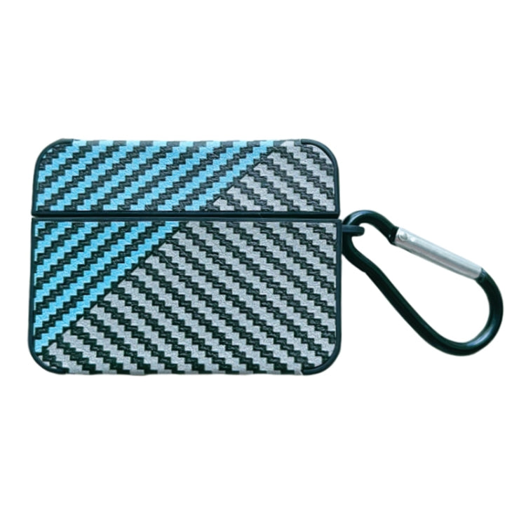 For AirPods Pro Carbon Fibre Texture PU Earbuds Box PC Case with Hook(Sky Blue) - For AirPods Pro by PMC Jewellery | Online Shopping South Africa | PMC Jewellery | Buy Now Pay Later Mobicred