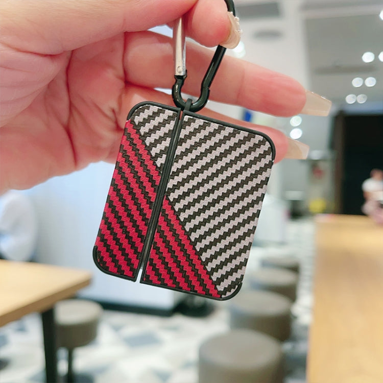 For AirPods Pro Carbon Fibre Texture PU Earbuds Box PC Case with Hook(Red) - For AirPods Pro by PMC Jewellery | Online Shopping South Africa | PMC Jewellery | Buy Now Pay Later Mobicred