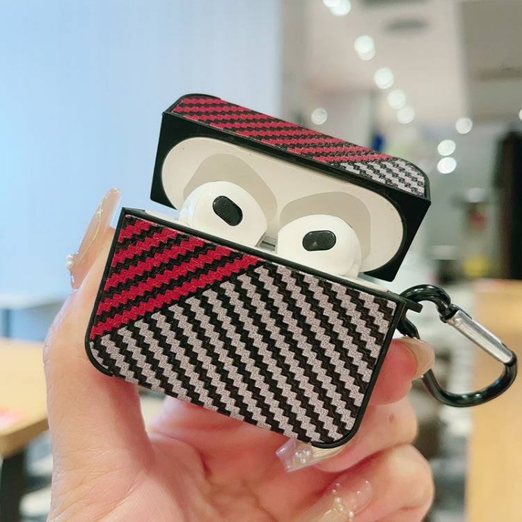 For AirPods 3 Carbon Fibre Texture PU Earbuds Box PC Case with Hook(Red) - For AirPods 3 by PMC Jewellery | Online Shopping South Africa | PMC Jewellery | Buy Now Pay Later Mobicred