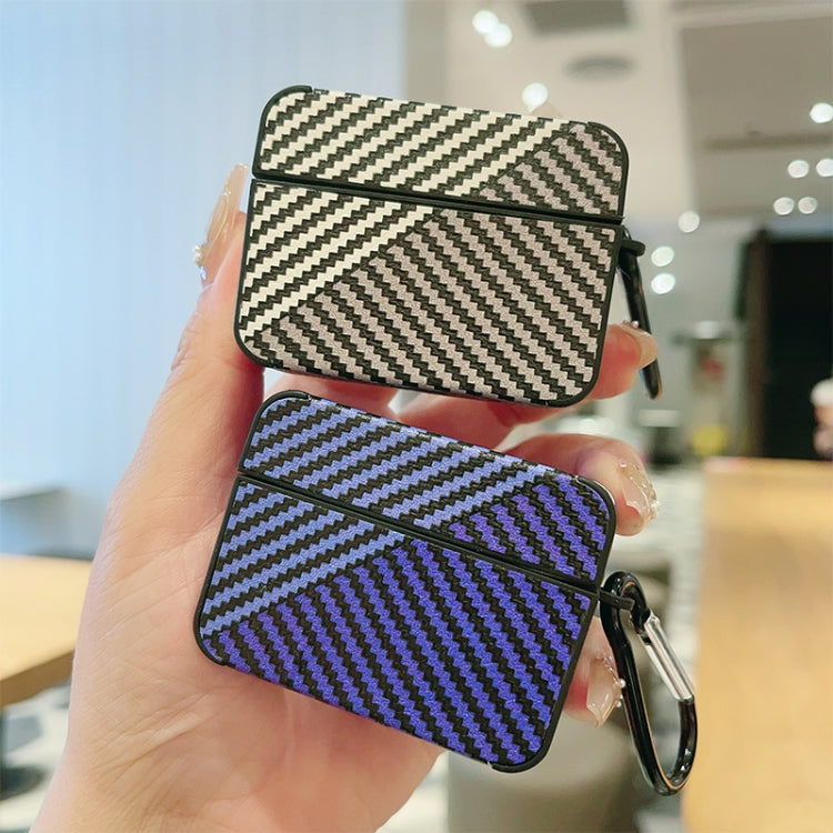 For AirPods 3 Carbon Fibre Texture PU Earbuds Box PC Case with Hook(Dark Blue) - For AirPods 3 by PMC Jewellery | Online Shopping South Africa | PMC Jewellery | Buy Now Pay Later Mobicred