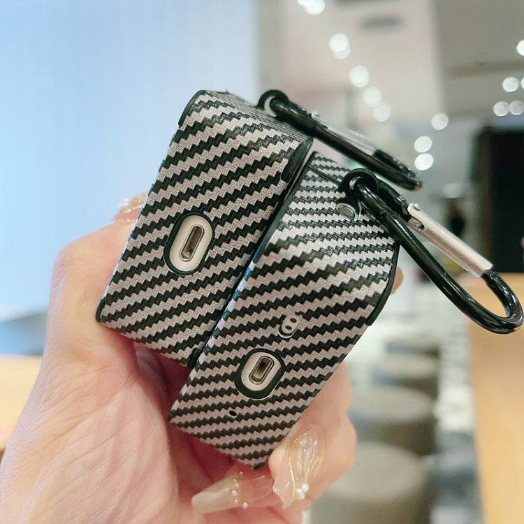 For AirPods 3 Carbon Fibre Texture PU Earbuds Box PC Case with Hook(Dark Blue) - For AirPods 3 by PMC Jewellery | Online Shopping South Africa | PMC Jewellery | Buy Now Pay Later Mobicred
