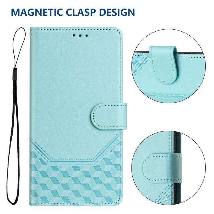 For iPhone 16e Honeycomb Embossing RFID Leather Phone Case(Mint Green) - iPhone 16e Cases by PMC TechLife | Online Shopping South Africa | PMC TechLife | Buy Now Pay Later Mobicred