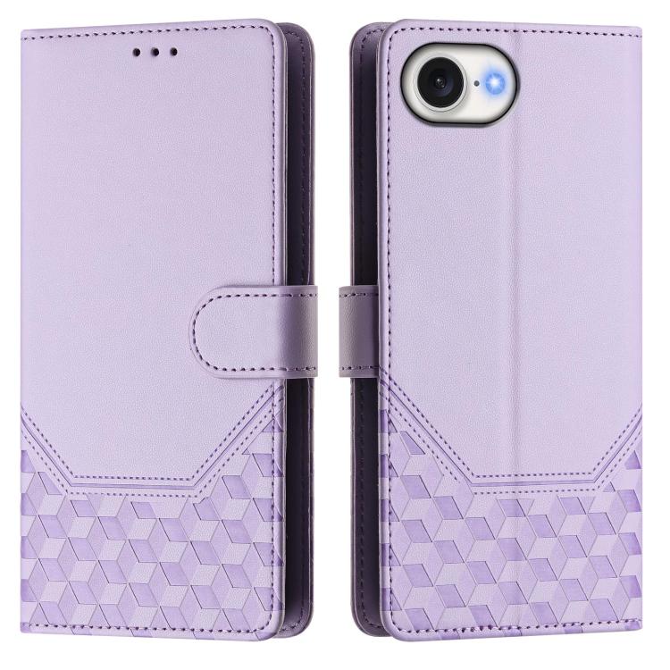 For iPhone 16e Honeycomb Embossing RFID Leather Phone Case(Light Purple) - iPhone 16e Cases by PMC TechLife | Online Shopping South Africa | PMC TechLife | Buy Now Pay Later Mobicred