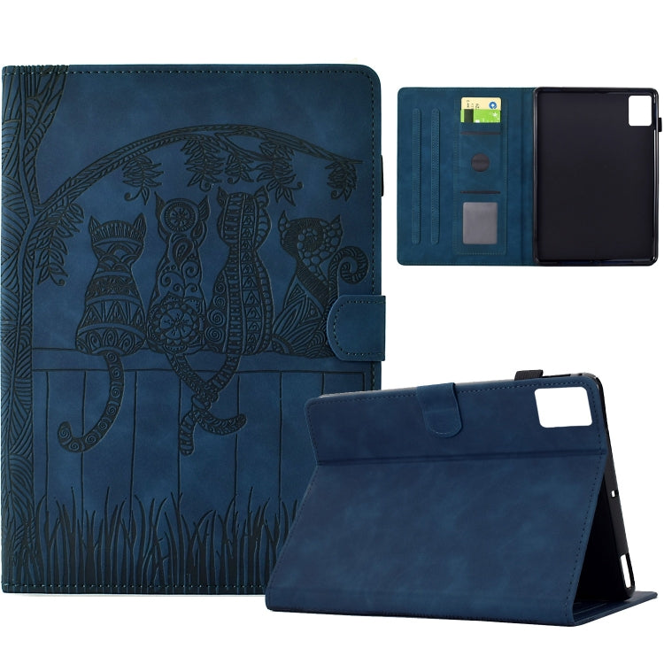 For Lenovo Tab M11 / Xiaoxin Pad 2024 Cats Embossed Leather Smart Tablet Case(Dark Blue) - free shipping - PMC Jewellery - Order now!